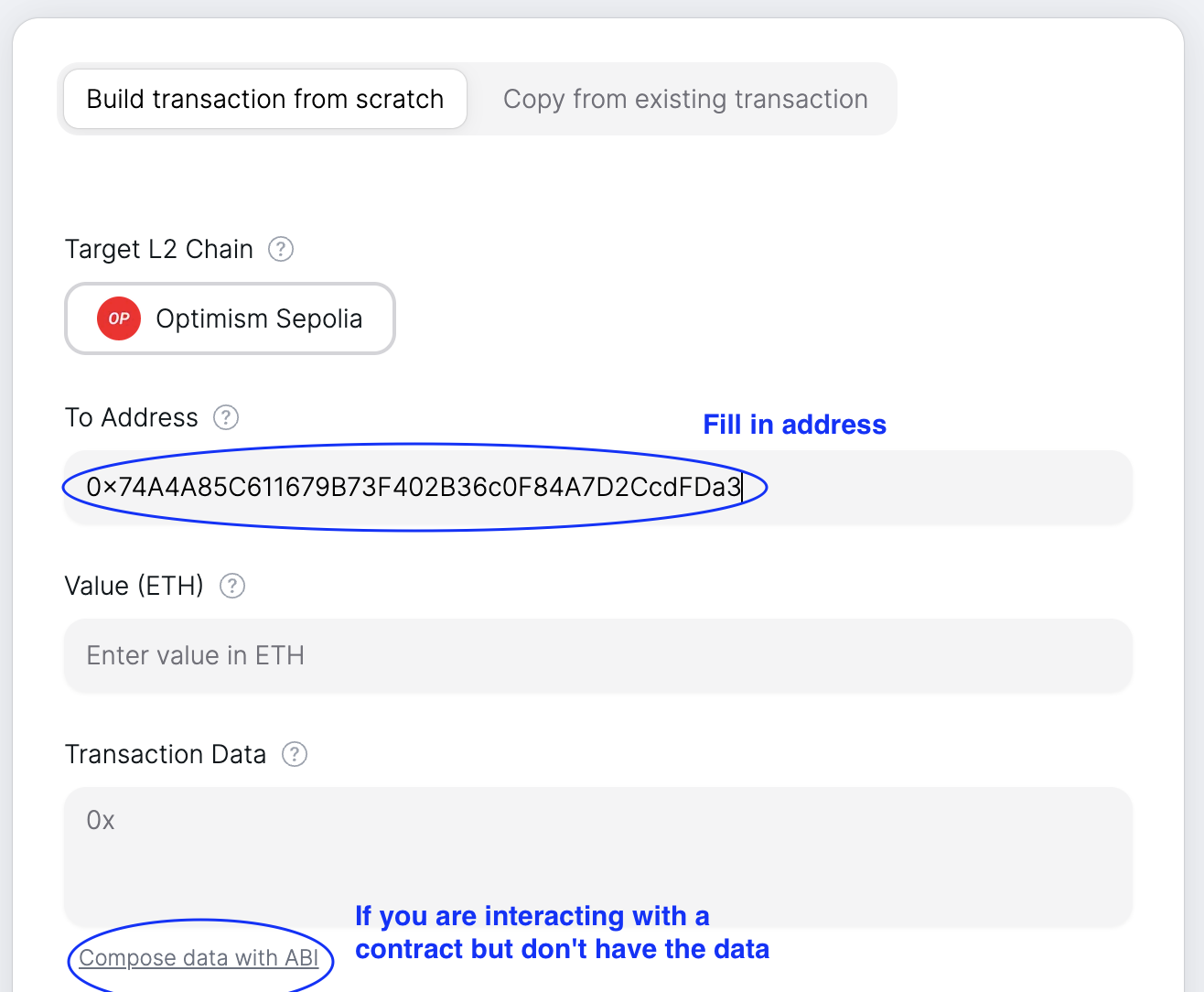 Send Transaction - Address and Compose Data