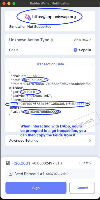 Send Transaction - Copy from DApp Transaction