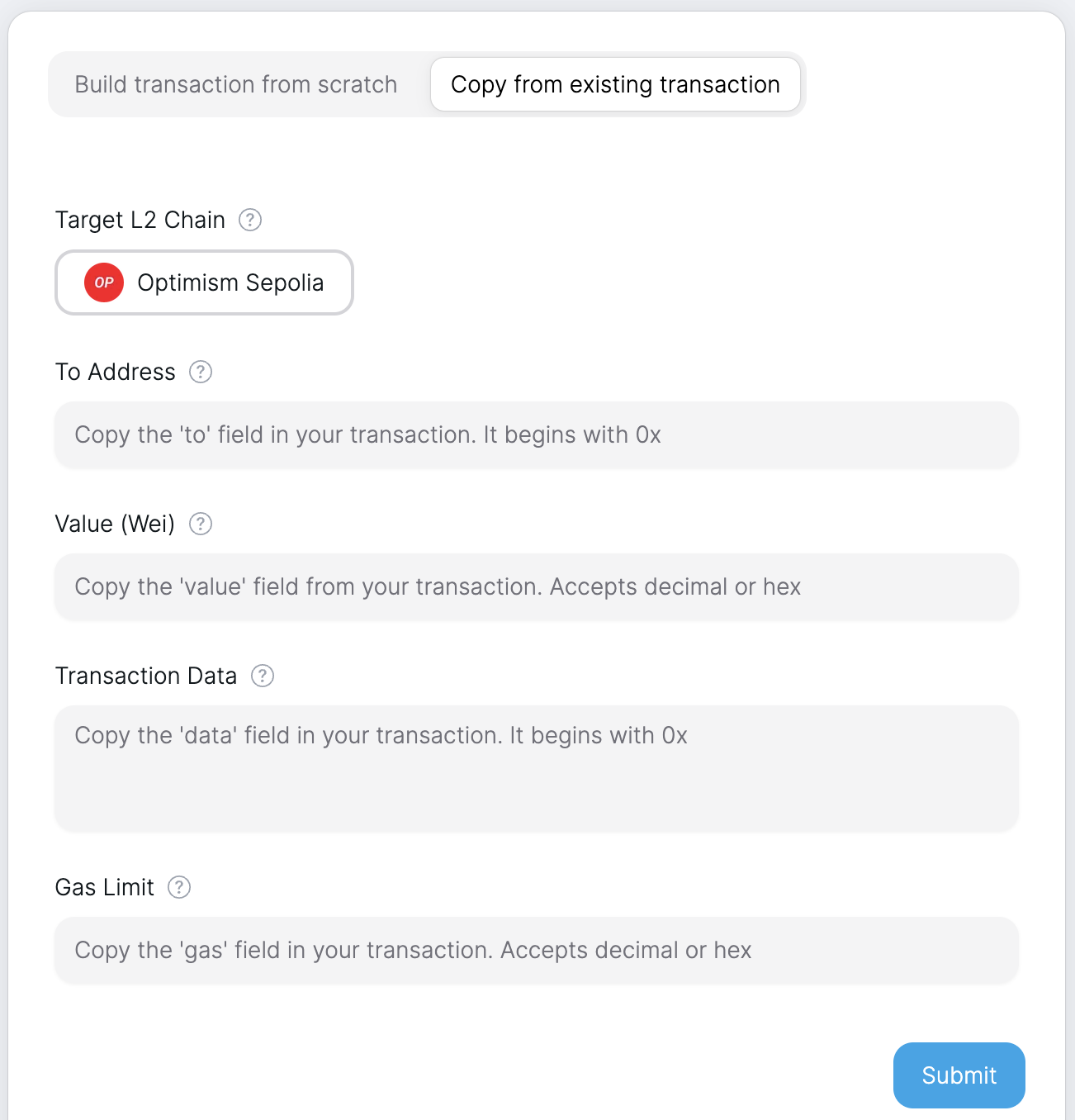 Send Transaction - Copy from Existing Transaction