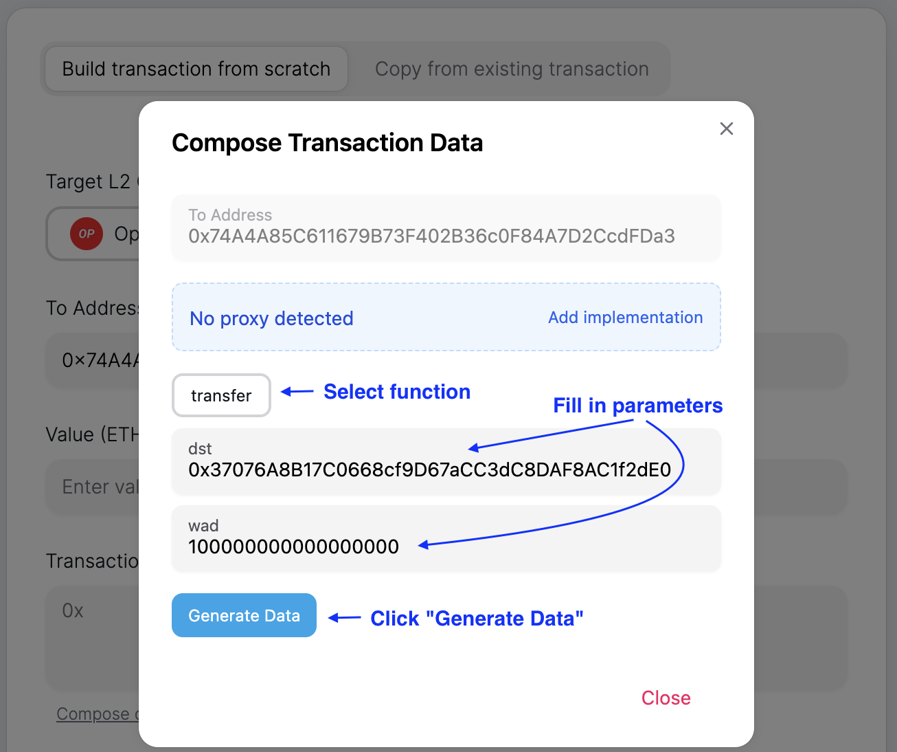 Send Transaction - Select Function and Fill in Parameters