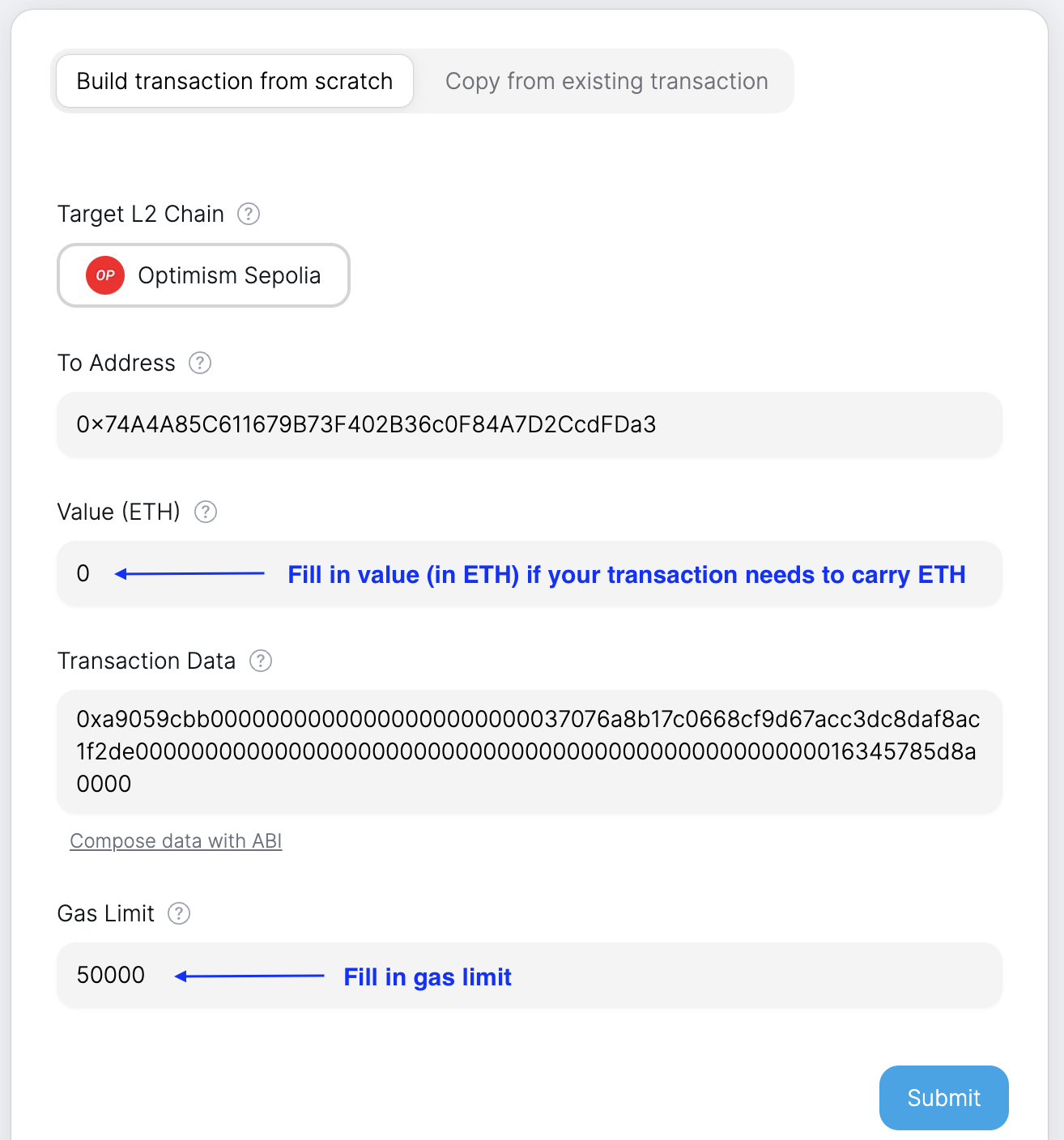 Send Transaction - Value and Gas Limit
